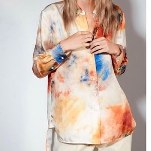 Aritzia Wilfred Le Fou Celestine Tie Dye Silk Long Sleeve Button Down Blouse